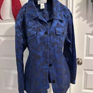 Susan Graver Midnight Blue and Black Satin Brocade Jean Jacket